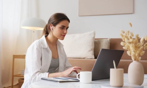 woman learning online with a laptop