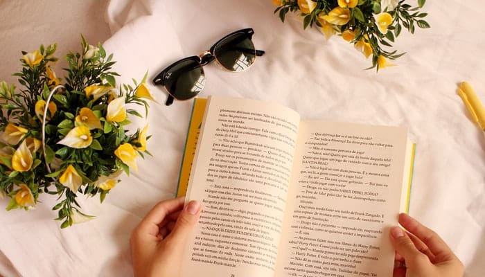 woman with a french book