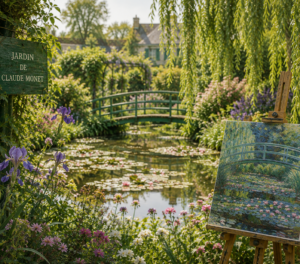art-et-histoire-de-france-le-jardin-de-monet Jardin de Monet à Giverny avec nénuphars et pont japonais, illustrant l’art et la culture française